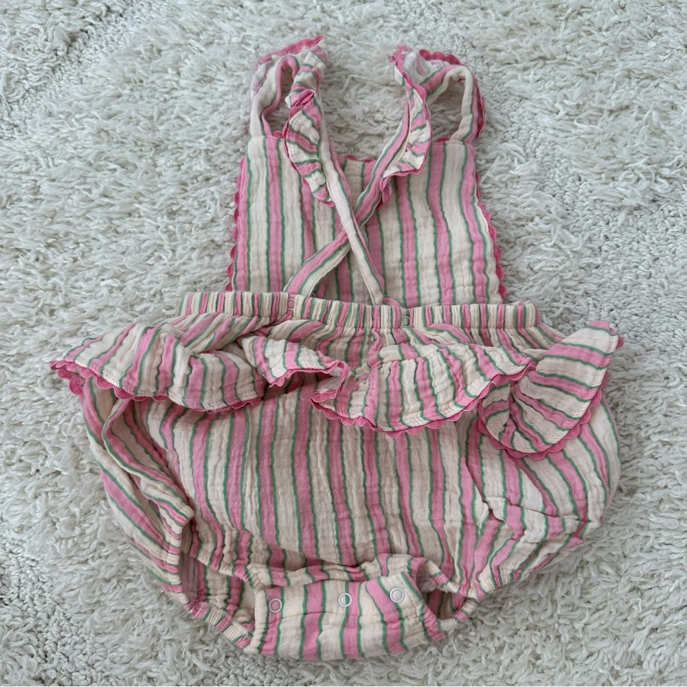 Angel Dear Ric-Rac Ruffle Sunsuit - Candy Stripe - Picture 4 of 6